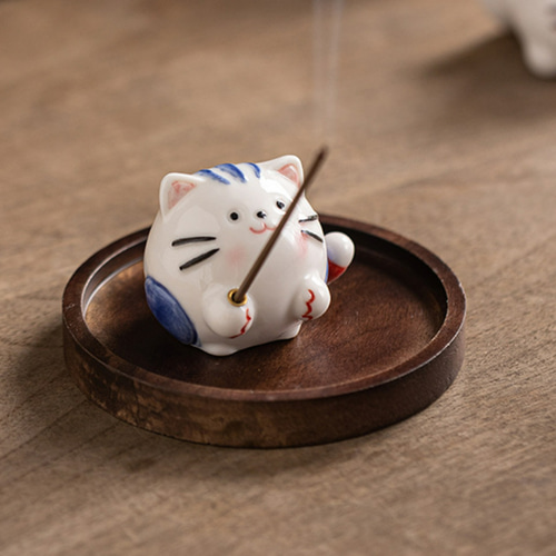縁起物 ネコお香立て 香皿 仏壇用皿 香炉 線香皿 香立 お線香立 横置き