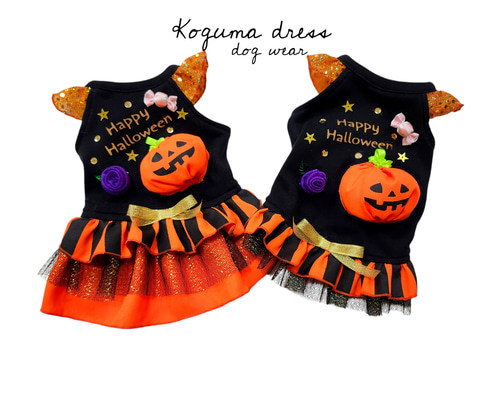 むー✨ 素敵なご縁に感謝ありがとう♬*　ハンドメイド　犬服　③ハロウィン 新作☆おばけのキラキラハロウィンO.P・Koguma dress・犬服