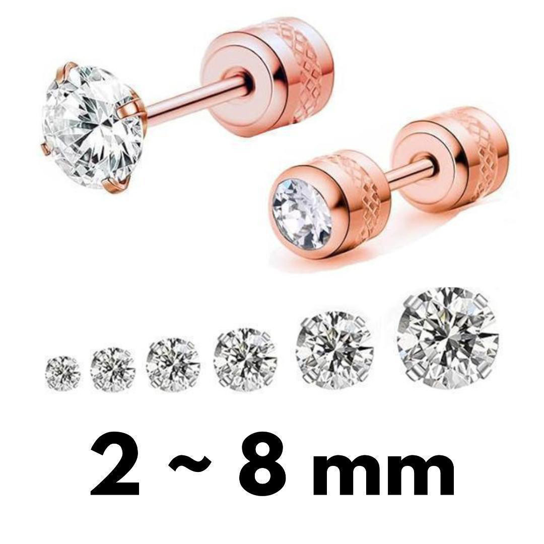 CZダイヤ2mm~8mm】2wayネジ式ピアス ピンクゴールド アレルギー