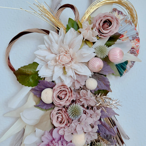 ❤️SALE❤️ピンクダリアグレーカラーしめ縄アレンジ その他素材