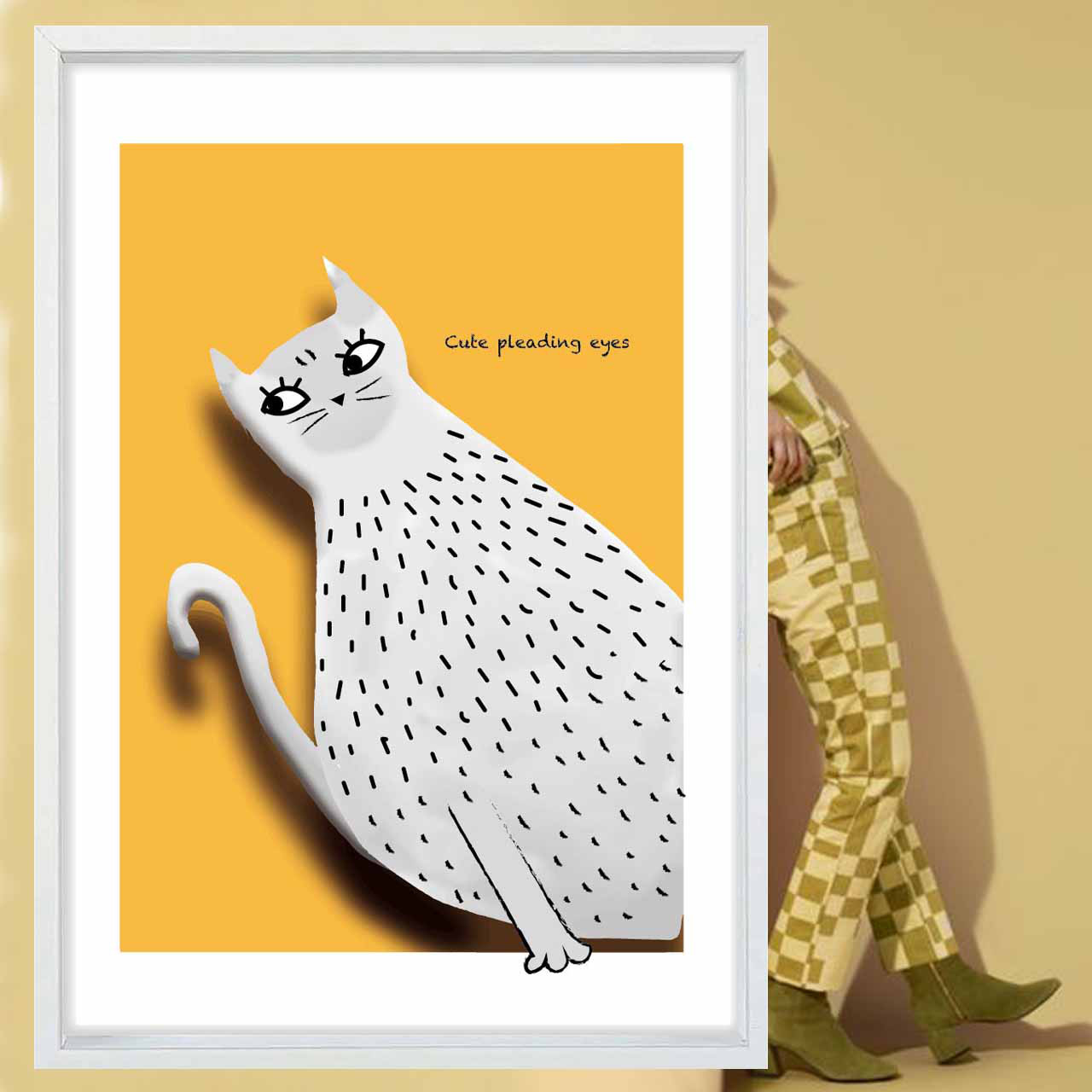 キュートな目　ネコ　イラスト　ポスター　A4 A3 A2 A1　アート  　アートポスター　アート/sei検索　3087