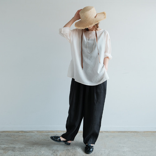 優待特典一覧 / 上質リネン100% 冷感2025 大人気/ ブラック / バルーンパンツ パンツ