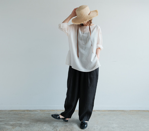 冷感2025 上質リネン100% / 大人気/ バルーンパンツ / ブラック / 無地 / 涼しい ゆったり P178 6枚目の画像