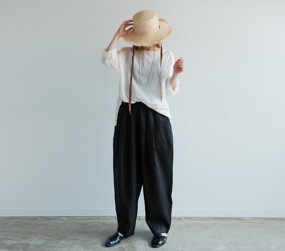 冷感2025 上質リネン100% / 大人気/ バルーンパンツ / ブラック / 無地 / 涼しい ゆったり P178 3枚目の画像