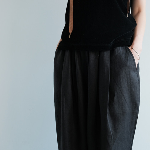 冷感2025 上質リネン100% / 大人気/ バルーンパンツ / ブラック