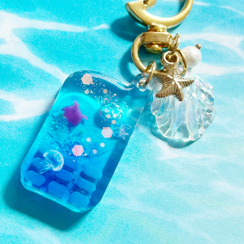 蓄光*・゜メンダコのガラケー キーホルダー✽.。水色 ブルー 青