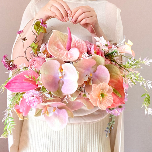 ピンク胡蝶蘭フープブーケ♡ブートニア付き その他素材 kayo flower 
