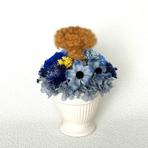 羊毛フェルト　トイプードル　ディスプレイ棚　フラワーアレンジ 羊毛フェルトトイプードルディスプレイ棚フラワーアレンジ