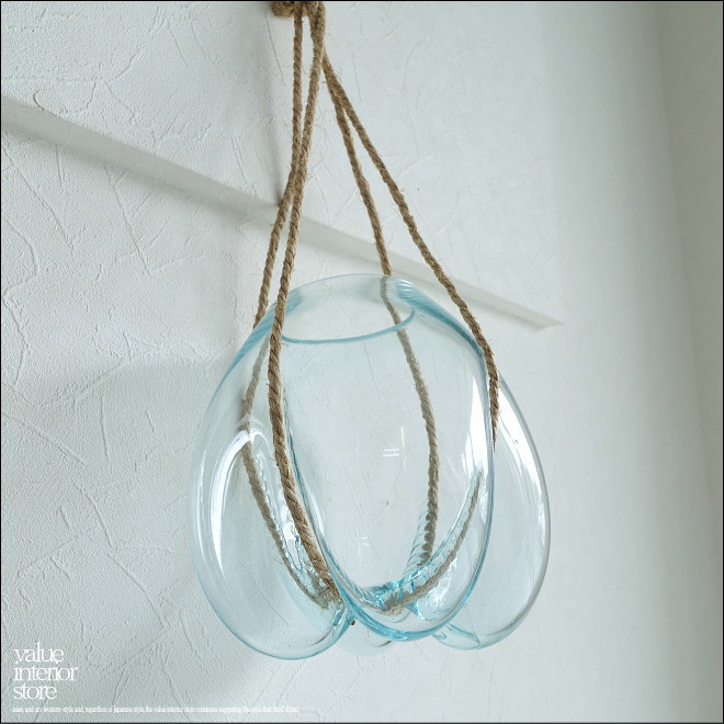 ハンギングフラワーベースNawa01 花瓶 プリミティブガラスベース 壁掛け 花器 吹きガラス 手づくり ウォールベース