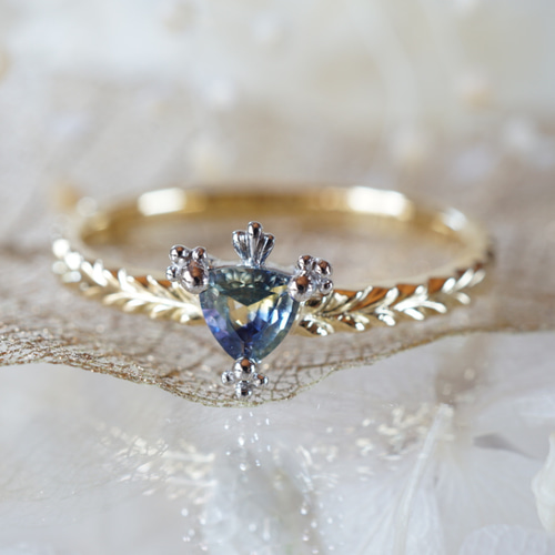 K18・PT サファイアリング【水の中に一滴のブルーのインク】名入れ可能  