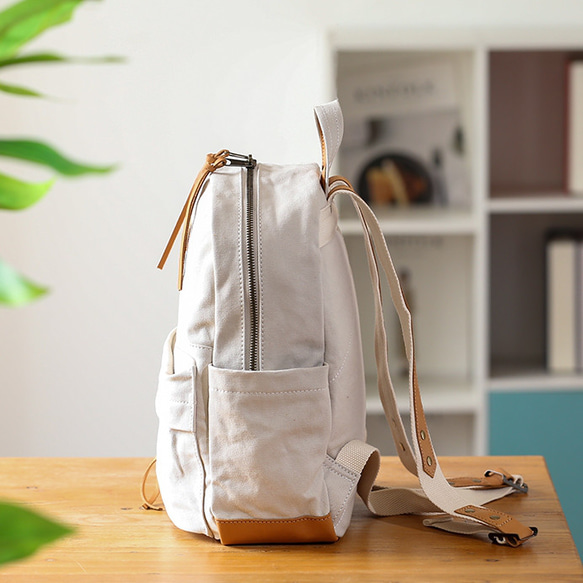 &lt;新品/下週發布&gt; 帆布 x 真皮背包 4 色可選 緊湊型弱防水 旅行郊遊媽媽包 第7張的照片