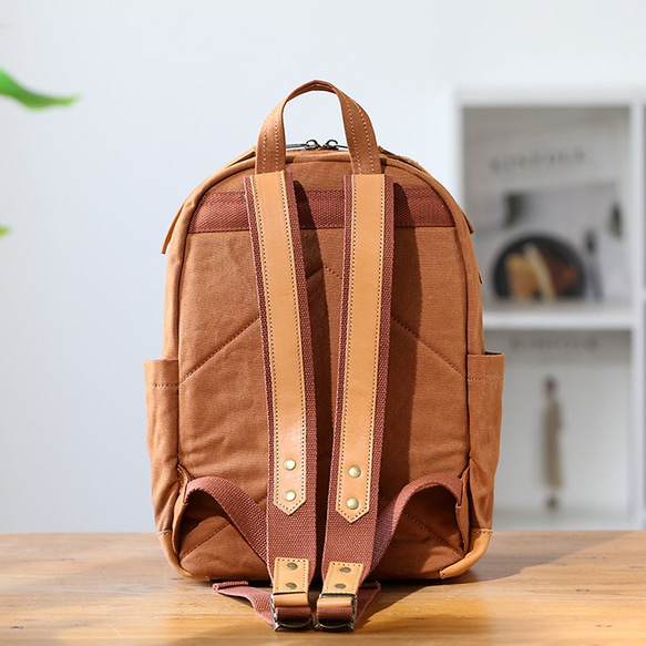 &lt;新品/下週發布&gt; 帆布 x 真皮背包 4 色可選 緊湊型弱防水 旅行郊遊媽媽包 第15張的照片