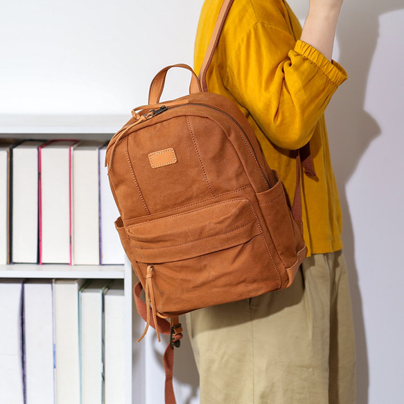 &lt;新品/下週發布&gt; 帆布 x 真皮背包 4 色可選 緊湊型弱防水 旅行郊遊媽媽包 第13張的照片