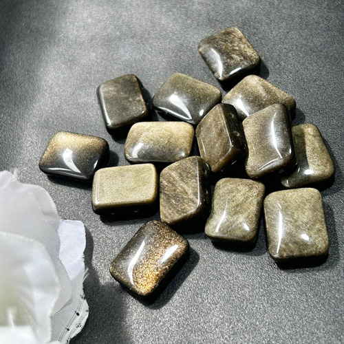 2点おまとめ 天然石オブジェ 22mm 1個 迫力大！ ゴールデンオブシディアン（黒曜石） 2つ穴