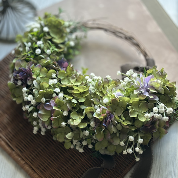 ❃紫陽花とユーカリのオーバルリース 紫陽花とエリンジウムの爽やか