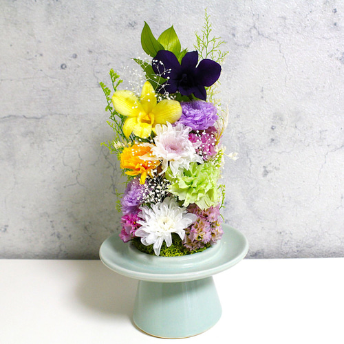 仏花 仏具 ガラスドーム 新やさしい仏花（大） プリザーブド