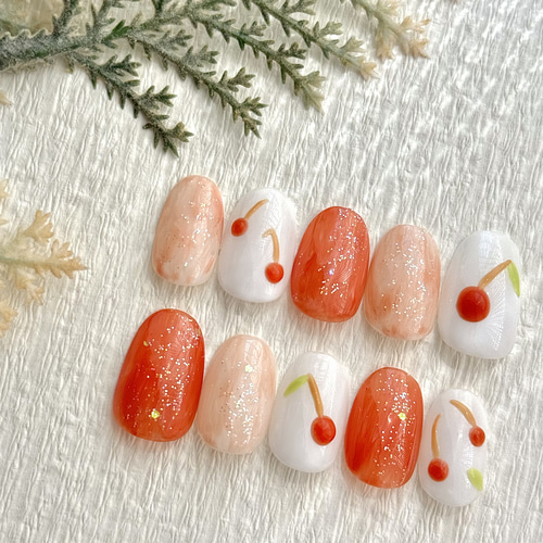 kotoff ネイルチップ❀フルーツネイル夏ネイル、さくらんぼ、ぶどう