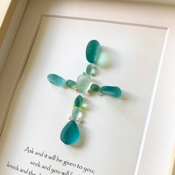 十字架　シーグラスアート　シーガラス　インテリア小物　置物壁かけ　キリスト教　聖書聖句　壁飾り　クロス 5枚目の画像