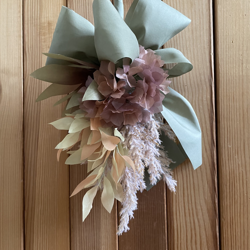 秋色スワッグ リボンのフラワー アートフラワー 秋限定2024 スワッグ