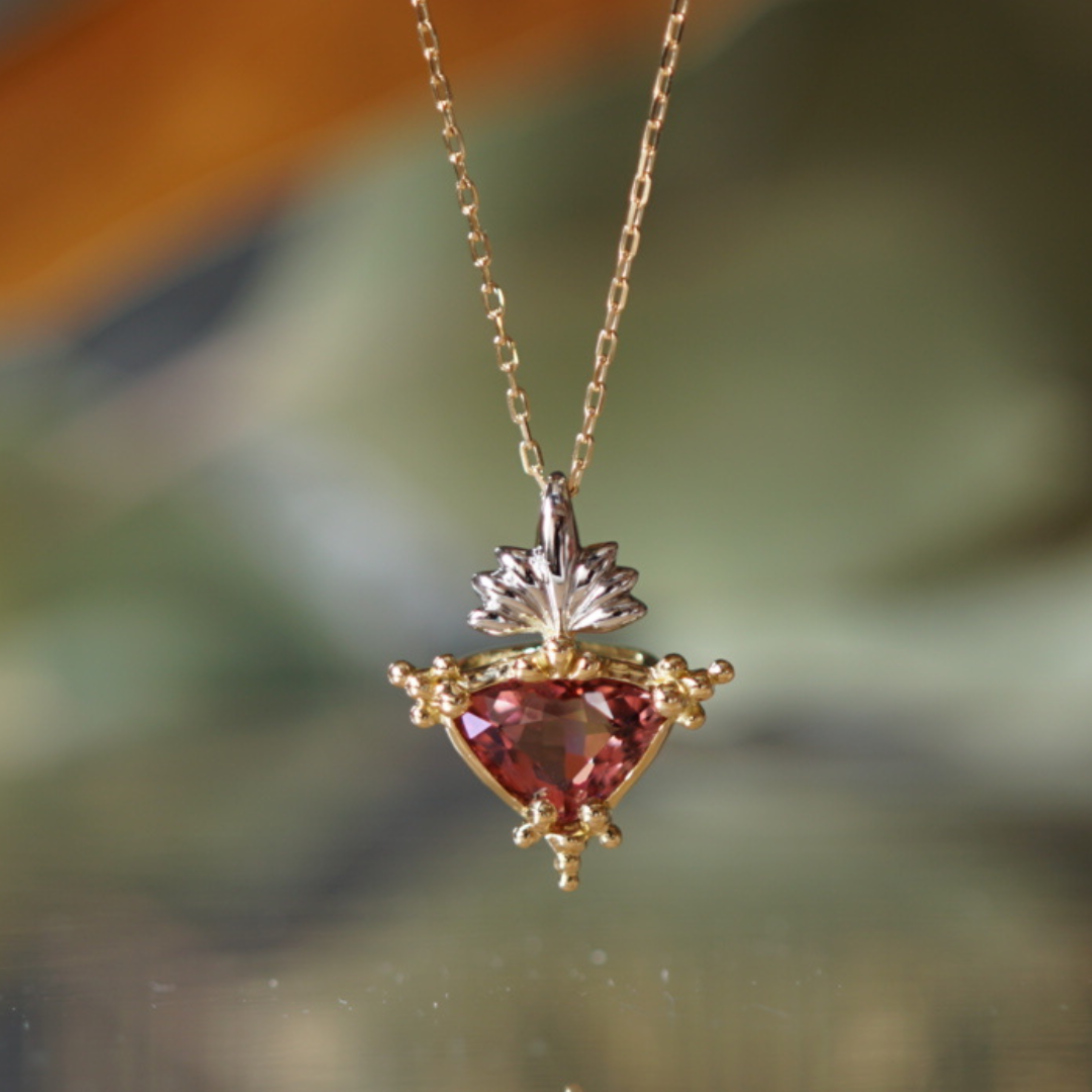 K18YG・PT ピンクトルマリン ネックレス【木苺みたいなピンク色】
