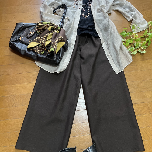 着物 リメイク 紬 焦茶 渋めワイドパンツ セットアップ - メルカリ