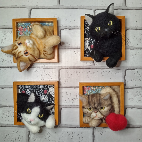 ほっこり♡猫の見える窓】黒猫ver.【羊毛フェルト】【猫