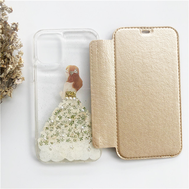 iPhone17Pro/17ProMax/GalaxyS26 かすみ草 紫陽花 押し花ケース 手帳型スマホケース