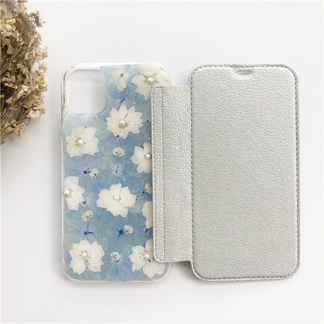 iPhone17Pro/17ProMax/GalaxyS26 千鳥草 紫陽花 押し花ケース 手帳型スマホケース