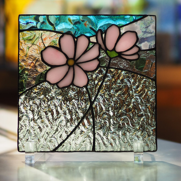 コスモスのミニパネル　秋桜、ステンドグラスパネル　 2枚目の画像