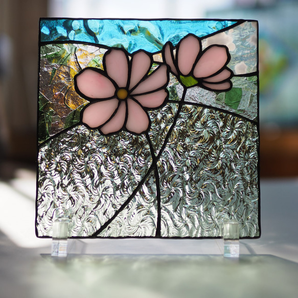 コスモスのミニパネル　秋桜、ステンドグラスパネル　 7枚目の画像