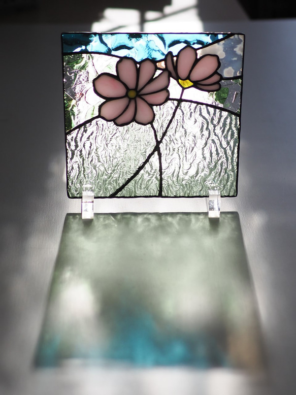 コスモスのミニパネル　秋桜、ステンドグラスパネル　 3枚目の画像