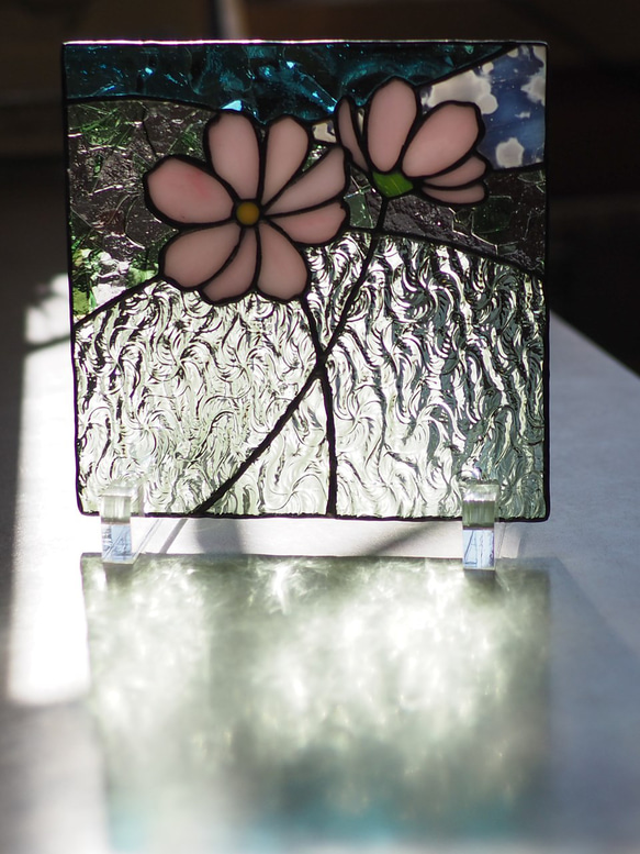コスモスのミニパネル　秋桜、ステンドグラスパネル　 6枚目の画像