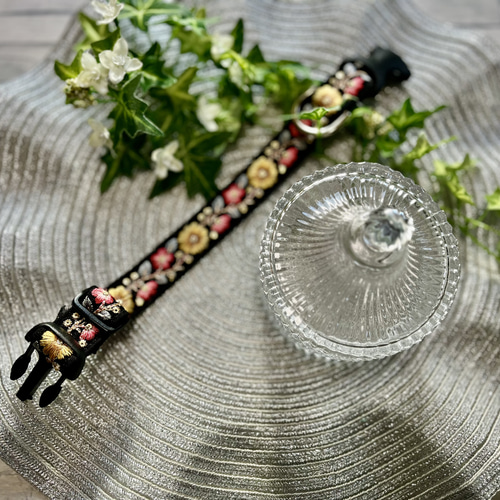 犬用首輪 わんちゃん用首輪 刺繍首輪 インドレース 可愛い首輪