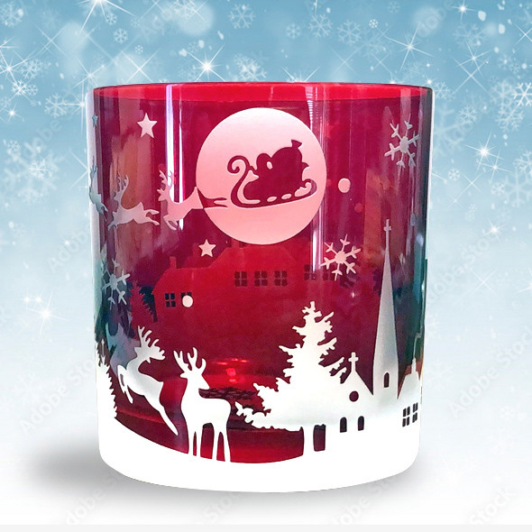 おしゃれな赤い「クリスマス」ロックグラス