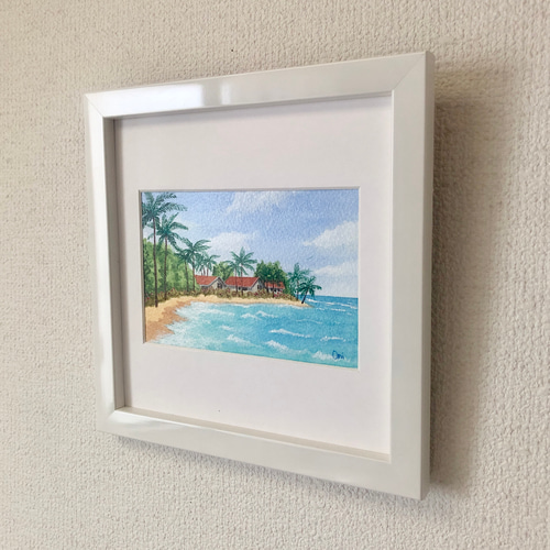 大流行中！ 原画 マウイの休日」アクリル画 風景画 ハガキサイズ 額縁付 絵画