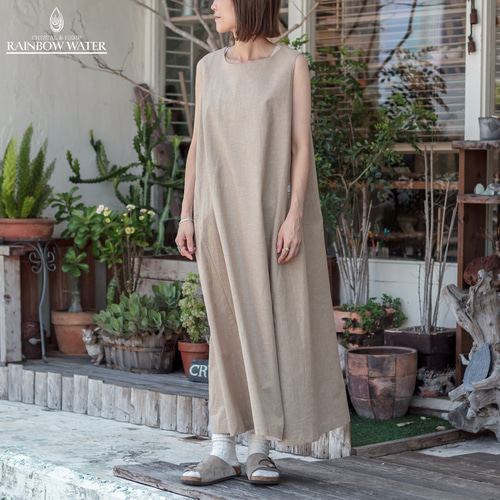 HEMP LINEN COTTON ロングワンピース① / BEIGE ワンピース RAINBOW 