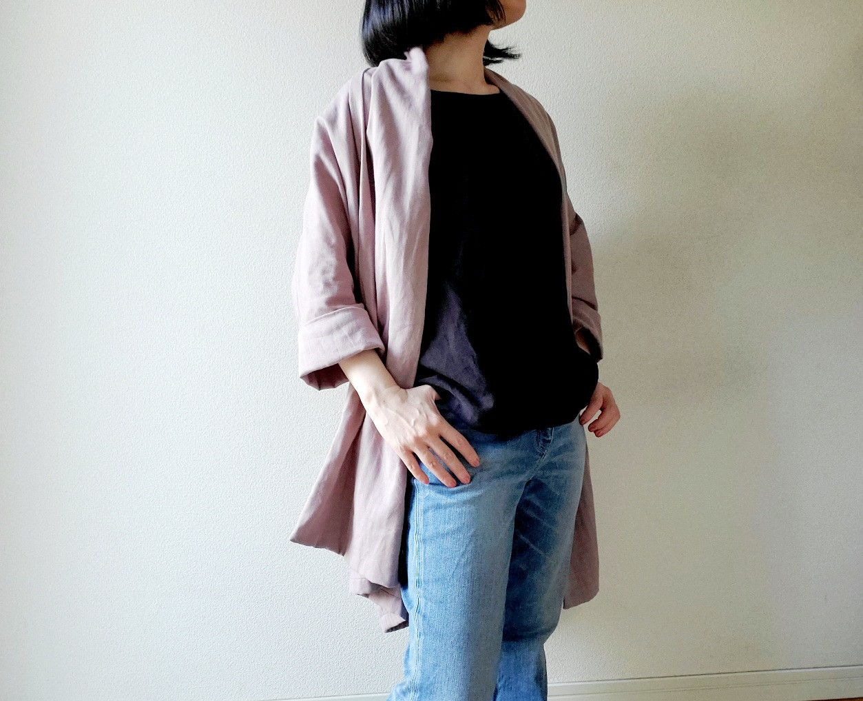 【全14色】ふわりと軽い着心地♡cotton100%ダブルガーゼのロングカーディガン　さりげなく大人の気品を纏う　紅藤色