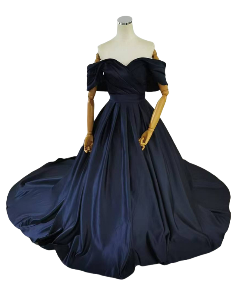 カラードレス  オフショルダー  ネイビー  編み上げ くるみボタン ブライダル 取り外し