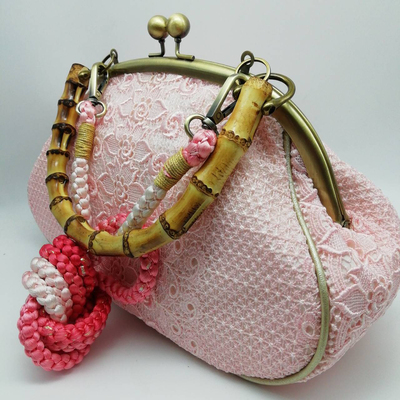 さくら　着物ショールリメイク　2wayがま口ショルダーバッグ