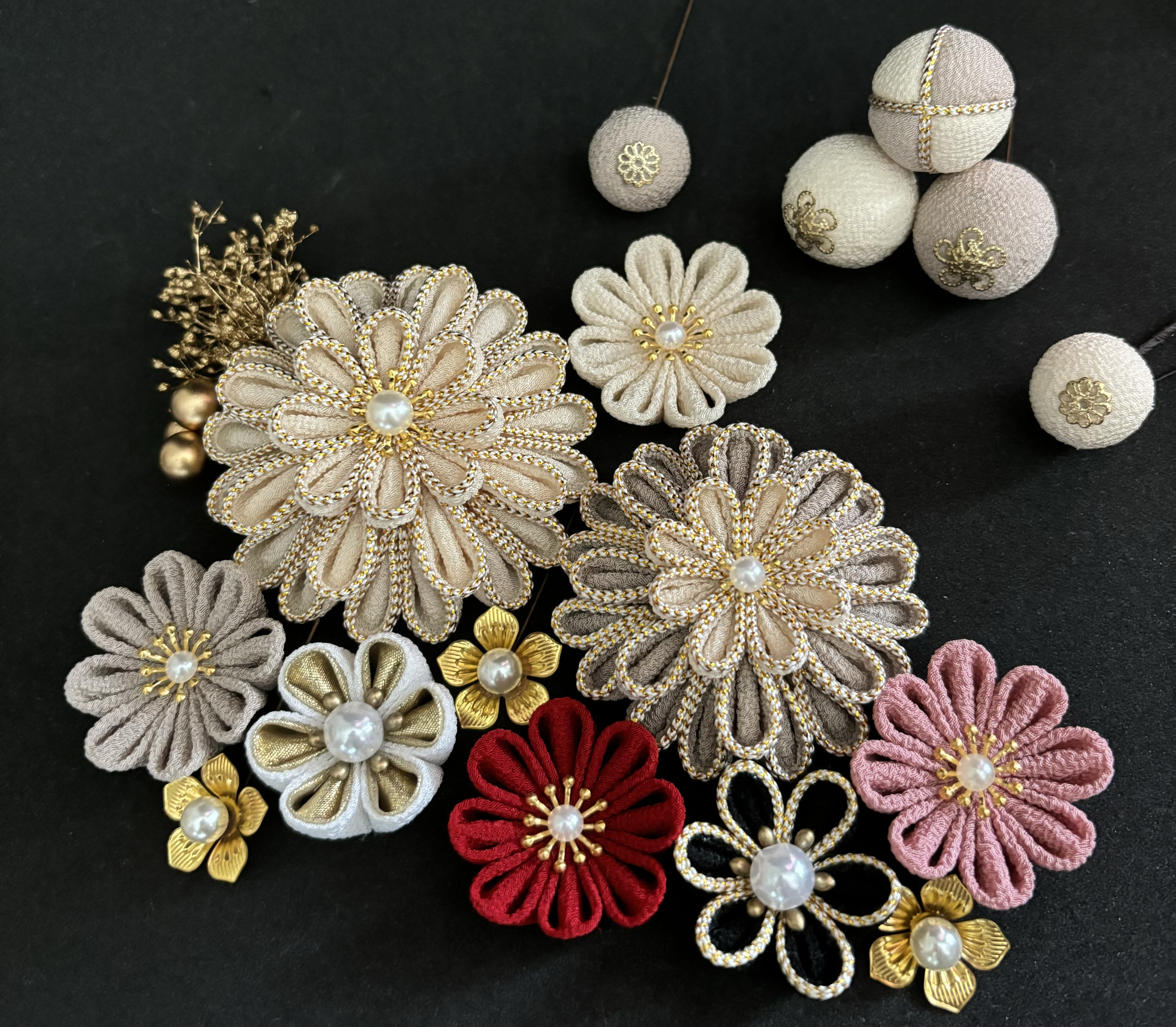 つまみ細工　縁取り　ナチュラルカラー