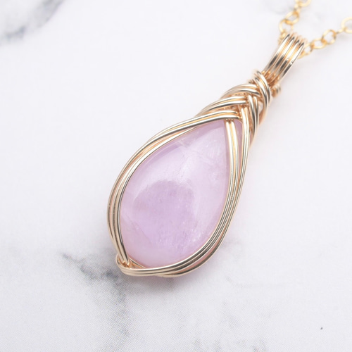 クンツァイト ペンダントトップ ワイヤーラッピング ネックレス 14kgf