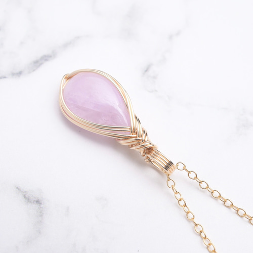 クンツァイト ペンダントトップ ワイヤーラッピング ネックレス 14kgf