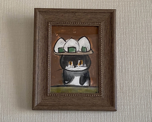絵画。原画【黒猫と美味しいおにぎり】 絵画 アカザ麦 通販