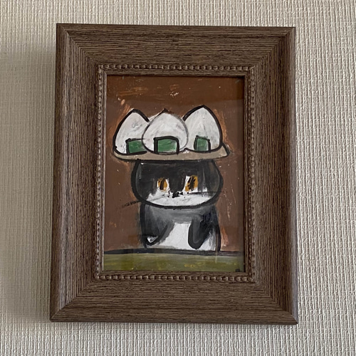 絵画。原画【黒猫と美味しいおにぎり】 絵画 アカザ麦 通販