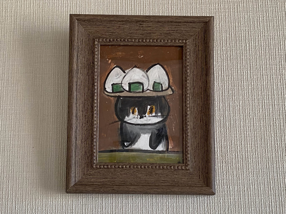 絵画。原画【黒猫と美味しいおにぎり】 絵画 アカザ麦 通販