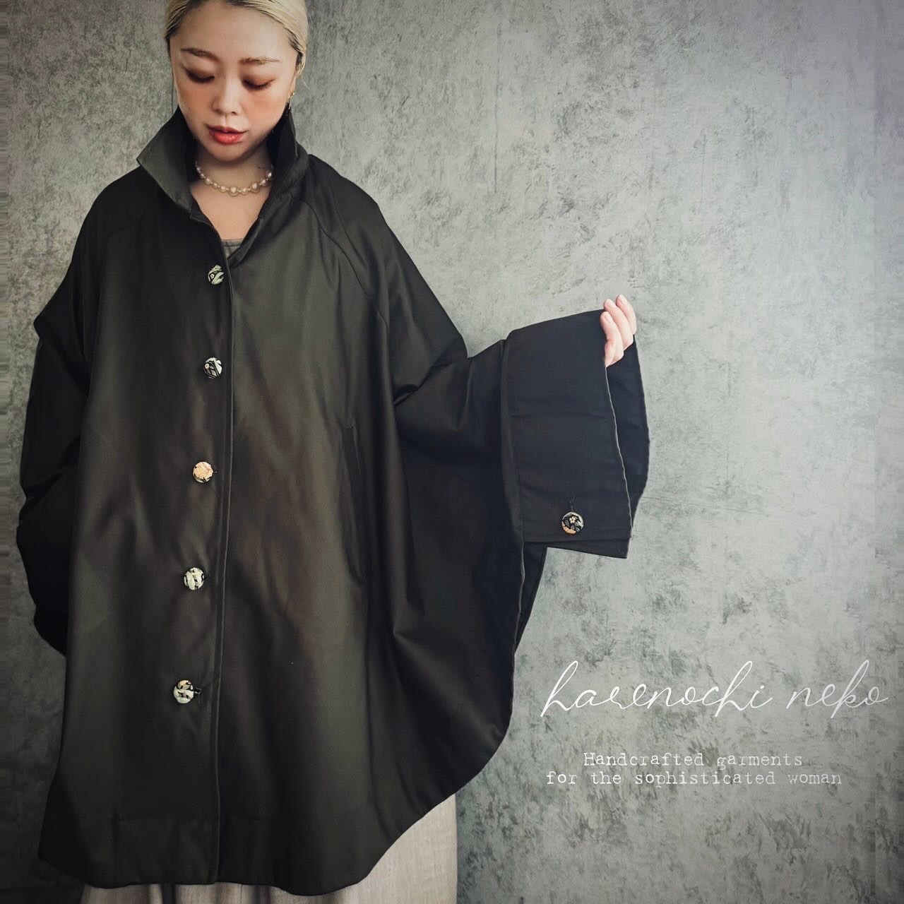 送料無料■3日内発送■『ウィリアムモリスの世界をポンチョコートに。』ポンチョ ケープ ジャケット カーキ 冬