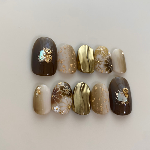 抹茶和花ネイル 成人式/成人の日/和装/和柄ネイル/和風/ブライダル/緑