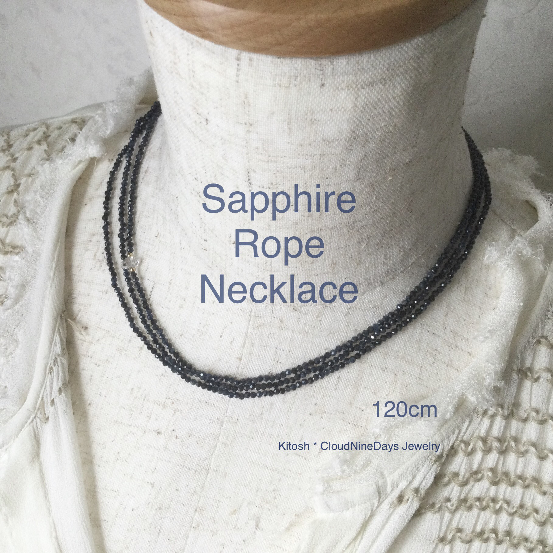 両剣水晶と極小サファイア⚫︎120cm ⚫︎華奢でも硬質の輝き⚫︎14kgf製⚫︎9月誕生石