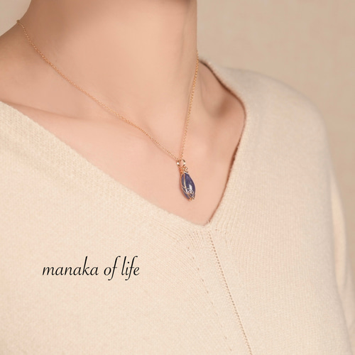 タンザナイト ペンダントトップ ワイヤーラッピング ネックレス 14kgf