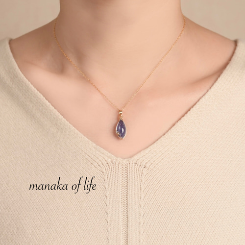 タンザナイト ペンダントトップ ワイヤーラッピング ネックレス 14kgf